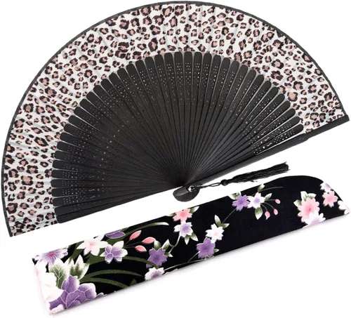Miniatura 13 de Abanico plegable de seda y bambú, 8.27 pulgadas (21 cm), estilo retro, vintage, elegante y encantador, chino/japonés, regalo para mujeres y niñas