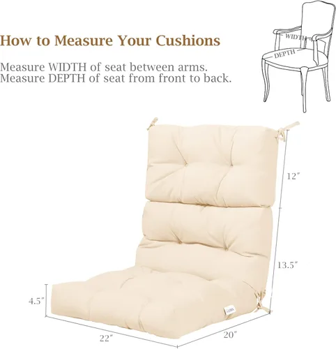 Miniatura 7 de Giantex Cojín de patio copetudo, cojines para silla de respaldo alto para exteriores, 4.5 pulgadas de grosor, con 4 lazos de cuerda, cojín