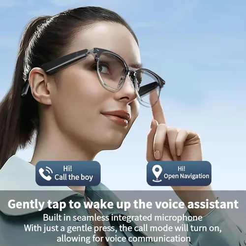 Miniatura 8 de PUSOKEI Gafas inteligentes, gafas de sol de audio, micrófono y altavoz integrados, protección U V00, auriculares de oído abierto, control táctil