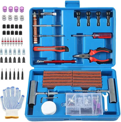 Kit de reparación de neumáticos TILIBOTE, 117 piezas, kit de tapones de neumáticos resistentes, con kit de parches de neumáticos universal para
