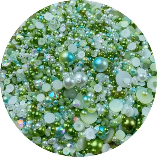 Miniatura 7 de Mezcla de perlas planas y diamantes de imitación, 2.16 oz de diamantes de imitación de resina semiredondas para manualidades, 0.116 in - 0.394 in