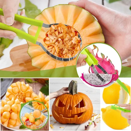 Miniatura 6 de Juego de 18 cucharas de melón Baller, juego de pelador de frutas de acero inoxidable 4 en 1, cortador de aguacate, pelador de naranja, frutas