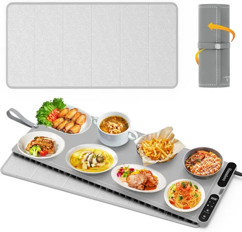 Miniatura 18 de Homelove Tapete de calentamiento para alimentos – Bandeja de calentamiento eléctrica rápida de superficie completa con 7 ajustes de temperatura