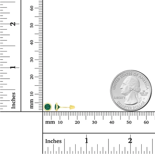 Miniatura 4 de Aretes de tuerca de oro macizo hipoalergénico de 14 quilates, solitario redondo de 5 mm con piedra de nacimiento en bisel