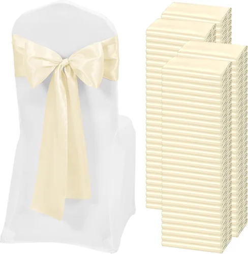 Miniatura 19 de 60 bandas para sillas de satén negro, diseño de lazos con lazos, para decoración de sillas para Acción de Gracias, boda, Navidad, banquetes