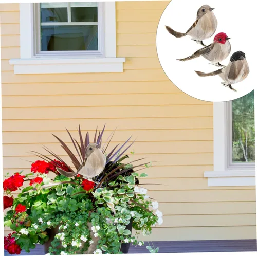 Miniatura 2 de Angoily 3 piezas de pájaros artificiales con plumas: Mini clip de pájaro de espuma de Navidad en adornos de árbol de imitación gorrión plumado