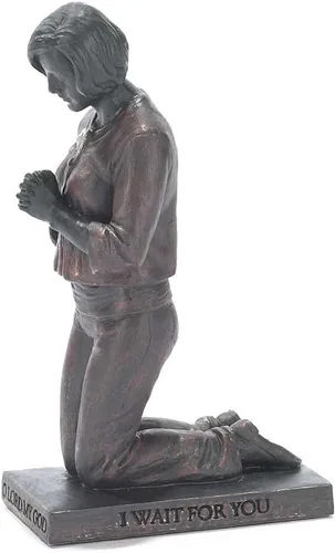 Miniatura 10 de Dicksons Figura de mesa de piedra de resina gris de 5 pulgadas de esposo y esposa rezando
