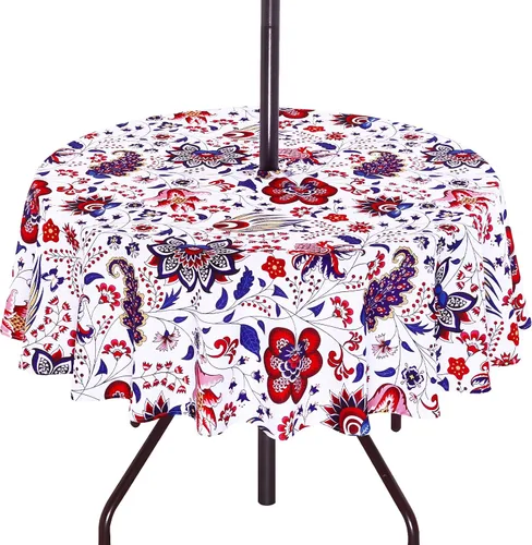 Miniatura 21 de SquarePie Mantel redondo de 60 pulgadas para exteriores con agujero para sombrilla y cremallera, resistente al agua, a prueba de derrames, mantel
