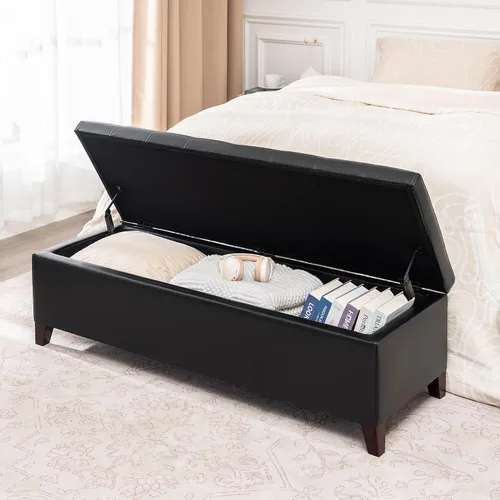 Miniatura 8 de Otomana con Almacenamiento, Banco de Almacenamiento de Otomanas Grandes de 51 Pulgadas, Banco Tapizado de Cuero Sintético al Final de la Cama