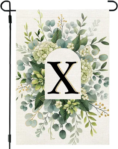 Miniatura 24 de CROWNED BEAUTY Bandera de jardín con monograma, letra inicial A de 12 x 18 pulgadas, doble cara para Outsdie, pequeña flor de primavera, apellido