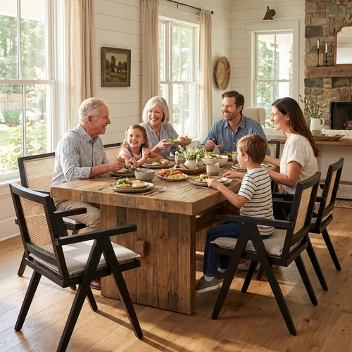 Miniatura 8 de Hyfirm Juego de 2 sillas de comedor de ratán negro, sillas de comedor de madera y caña de granja con asiento de bastón, sillones de cocina de ratán