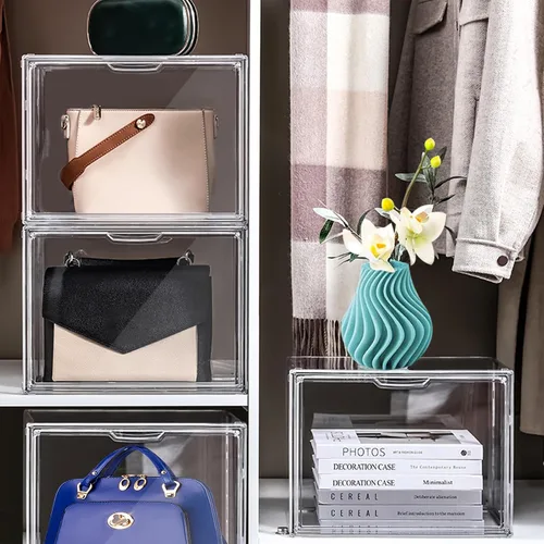 Miniatura 6 de DILIBRA Paquete de 4 organizadores de almacenamiento de bolsas de plástico transparente para armario, caja de exhibición de acrílico para bolso