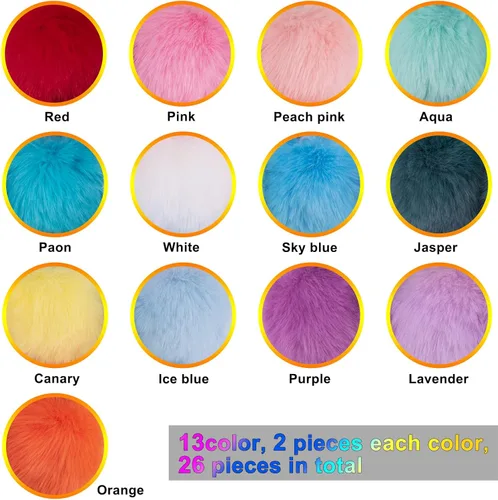 Miniatura 2 de BQTQ 26 pompones de piel sintética de conejo con lazo elástico, pompón esponjoso para sombreros, zapatos, bufandas, guantes, bolsas, accesorios