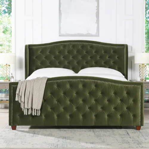 Miniatura 13 de Jennifer Taylor Home Marcella - Cama con respaldo copetudo y orejero, King, blanco brillante Poliéster blanco brillante