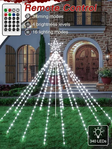Miniatura 3 de Luces de árbol de Navidad para exteriores, 340 luces LED de decoración de Navidad con estrella superior, luz de Navidad impermeable IP67 con 16