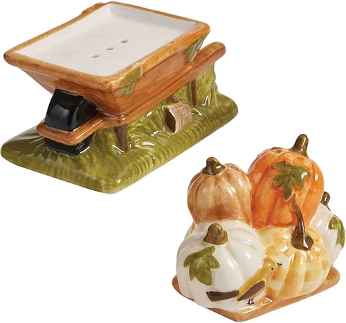 Miniatura 3 de Park Designs Punkin' Patch - Juego de sal y pimienta Coctelera de cerámica para decoración de granja de otoño Accesorios de mesa rústicos
