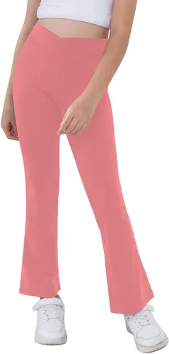 Miniatura 24 de Pantalones de yoga para niñas, cintura cruzada, pierna ancha, pantalones acampanados de entrenamiento de cintura alta