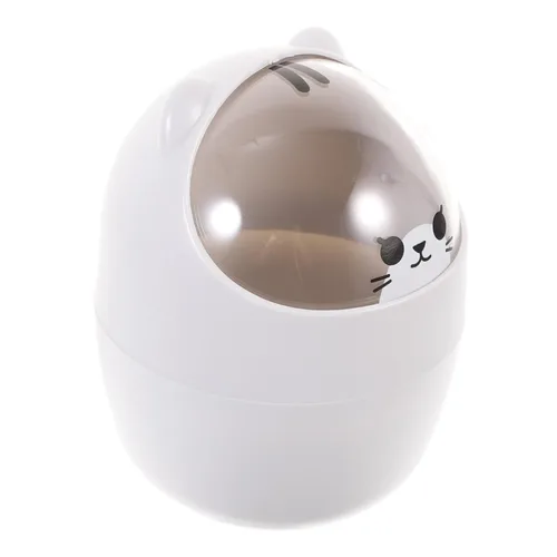 Miniatura 2 de SEWACC Bote de basura de escritorio lindo de dibujos animados para mesa de basura, mini papelera de escritorio con tapa, pequeño bote de basura