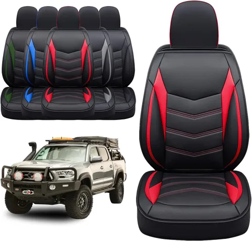 Miniatura 9 de LUCKYMAN CLUB Fundas de asiento solo delanteras para Tacoma 2005-2023 con piel sintética impermeable (solo delantero, rojo)