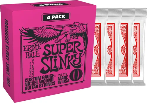 Miniatura 3 de Ernie Ball Super Slinky - Cuerdas para guitarra eléctrica con envoltura de níquel, paquete exclusivo de 4 de Amazon, calibre 9-42 Super (9-42)