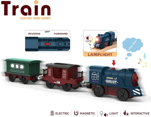 Miniatura 7 de Juego de juguetes de tren motorizado y tren de control remoto para pistas de madera, trenes a pilas para niños, compatible con Thomas, Brio, Melissa