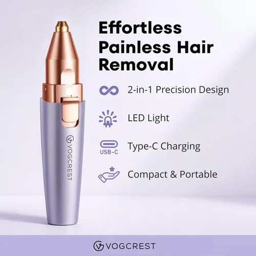 Miniatura 2 de VG VOGCREST Recortadora de cejas y facial: depilación facial recargable 2 en 1 y afeitadora de cejas - Maquinilla de afeitar sin dolor con luz LED