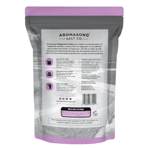 Miniatura 8 de Aromasong Copos de baño de magnesio RAW con lavanda 100% natural, 3 libras de sales orgánicas relajantes musculares de cloruro de magnesio, remojo
