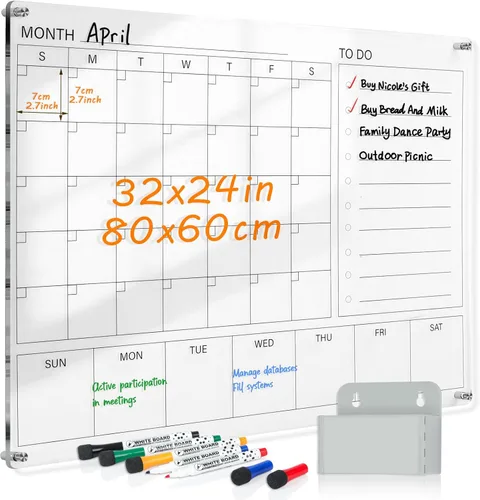 Miniatura 11 de MAKELLO Calendario magnético grande de borrado en seco, pizarra blanca trimestral, 36 x 24 pulgadas, para el hogar, dormitorio, oficina, aula, 4