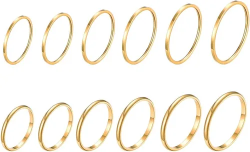 Softones Juego de anillos finos de acero inoxidable de 0.039in para mujer, oro rosa, plata, oro, 3 colores, ajuste cómodo, talla 4-9