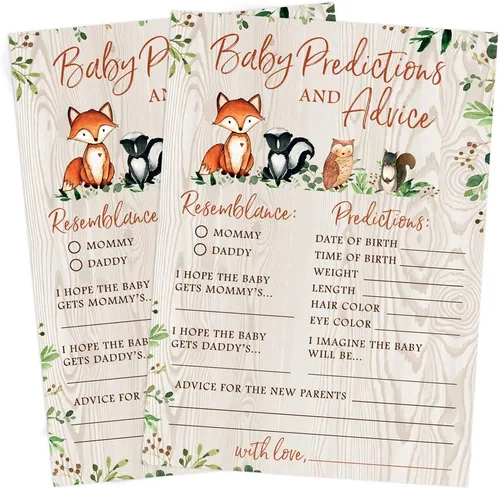 Miniatura 4 de Printed Party Predicciones y consejos para baby shower, animales del bosque, 50 tarjetas