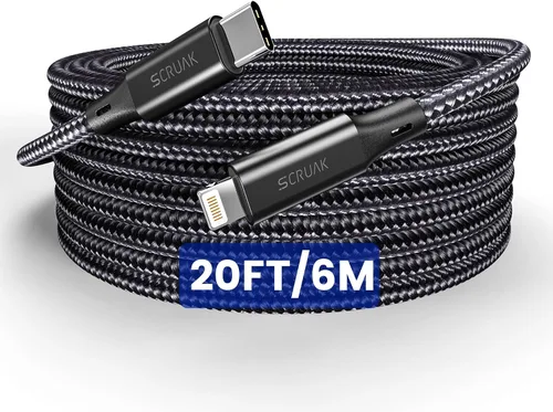 Miniatura 8 de SCRUAK Cable de carga extra largo para iPhone de 16 pies, 16 pies USB C a Lightning cable de carga rápida de nailon trenzado para iPhone 13/13
