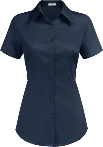 Miniatura 15 de HOTOUCH - Camisas básicas con botones para mujer de manga corta elásticas con cuello de botón para mesera y trabajo