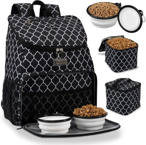 Miniatura 23 de BAGLHER Bolsa de viaje para perros, mochila de suministros para mascotas aprobada por aerolíneas, mochila de viaje para perros con 2 cuencos Negro-b