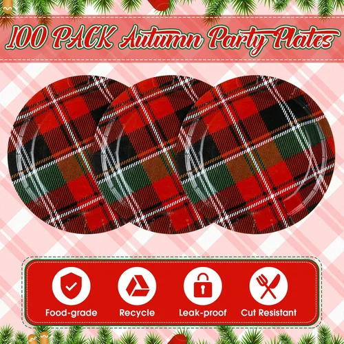 Miniatura 3 de Shellwei 100 platos de papel de Navidad de 7 pulgadas, platos de fiesta de Navidad a granel desechables para suministros de fiesta de Navidad