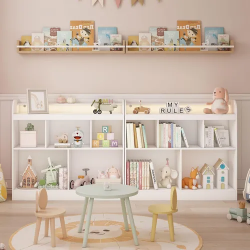 Miniatura 4 de Lkeiyay Estantería abierta para niños, organizador de juguetes Montessori con luces LED, estantería abierta de madera blanca para niños, dormitorio