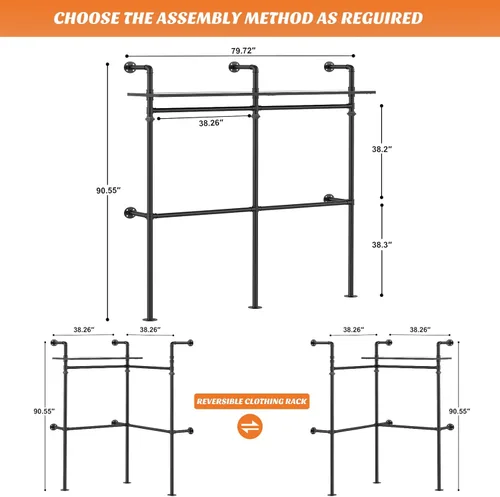 Miniatura 7 de Aheaplus Perchero Industrial de Tubería, Perchero Reversible de 79.7'' para Colgar Ropa, Percheros Resistentes para Prendas de Vestir Closet Armario