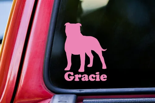Miniatura 2 de Gris - American Staffordshire Terrier con nombre personalizado, calcomanía de vinilo Amstaff Pitbull Pit Bull Dog Puppy - Adhesivo troquelado - 5.5