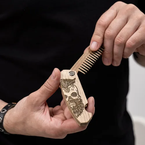 Miniatura 7 de Enjoy The Wood - Peine para barba de madera para hombres, accesorios plegables de bolsillo para barba para hombres, peine de nogal grabado