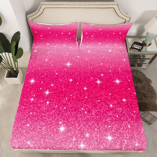 Miniatura 19 de Erosebridal Juego de ropa de cama de lentejuelas con purpurina y estrellas, sábanas de bolsillo profundo arcoíris y galaxia espacial, sábana bajera