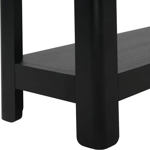 Miniatura 6 de Elegante mesa consola de 63 pulgadas con chapa de pino y patas geométricas, aparador de buffet versátil, mesa auxiliar de madera extra larga