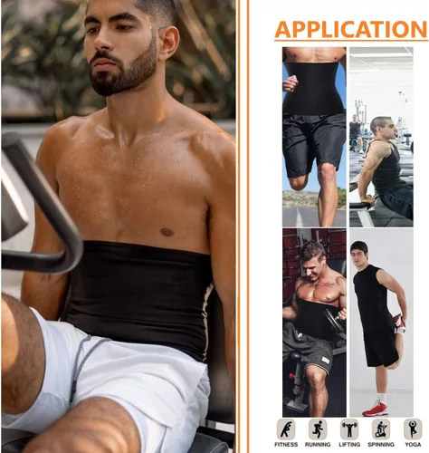 Miniatura 6 de huiming Faja reductora de cintura para hombre, cinturón de sauna, sin neopreno, cinturón adelgazante de sauna, moldeador de entrenamiento