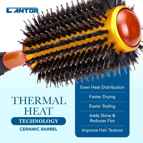 Miniatura 4 de Cepillo de pelo profesional antiestático con cerdas de jabalí, barril térmico de cerámica para peinar y secar con soplado, 14 filas, para cabello