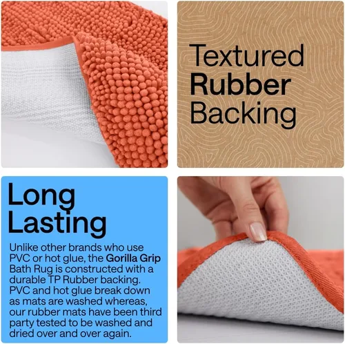 Miniatura 71 de Gorilla Grip - Tapete de baño de felpilla gruesa, suave y absorbente, secado rápido, de microfibra, con reverso de caucho, para piso de ducha, Nube