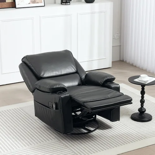 Miniatura 8 de HOMCOM Silla reclinable giratoria con masaje por vibración y calor, silla ergonómica de gran tamaño con piel sintética, control remoto, reposapiés