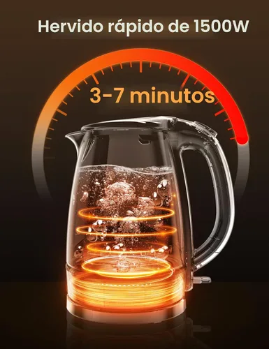 Miniatura 2 de COMFEE' Hervidor eléctrico, hervidor de agua caliente de 1.7L, hervido rápido de 1500W, hervidor de té eléctrico de vidrio con indicador LED