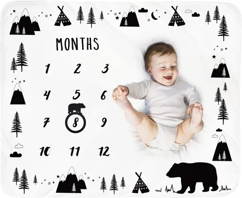 Tebaby Manta mensual de hitos para bebé, manta de oso para recién nacido, unisex, neutro, regalo personalizado para ducha, decoración de habitación