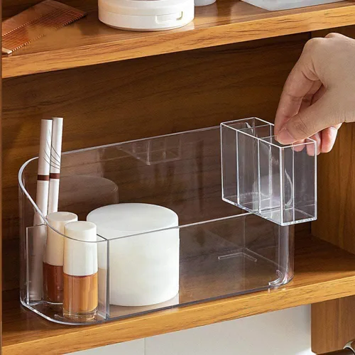 Miniatura 4 de LINFIDITE Bandeja organizadora de maquillaje, gabinete de baño, almacenamiento de cosméticos con 9 compartimentos, 2 divisores extraíbles
