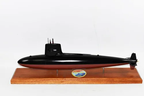 Miniatura 4 de USS Scamp (SSN-588) Modelo submarino, azul marino, modelo a escala de 20 pulgadas, caoba, clase de skipjack