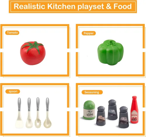 Miniatura 7 de Bruvoalon Juego de 32 piezas de juguetes de cocina para niños, juego de cocina de simulación para niños pequeños con ollas, sartenes, utensilios