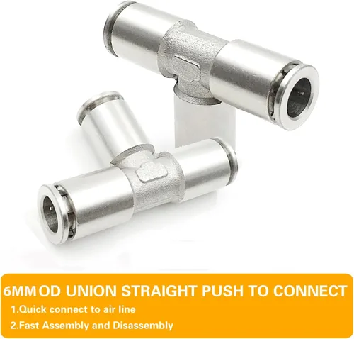 Miniatura 3 de Conectores de unión en T de 6 mm Empuje para conectar accesorios de tubería de acero inoxidable de conexión rápida, CEKER 6 mm x 6 mm x 6 mm 3 vías